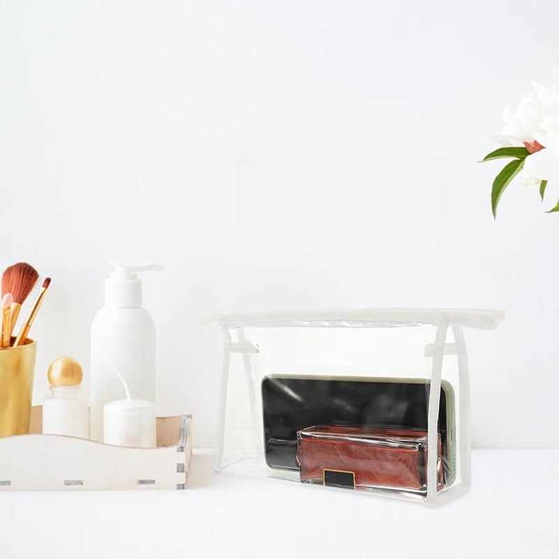 4pcs White PVC Travel Toiletry Pouch Zipper Cosmetic Bag Organizer for Skincare Essentials - Image 3